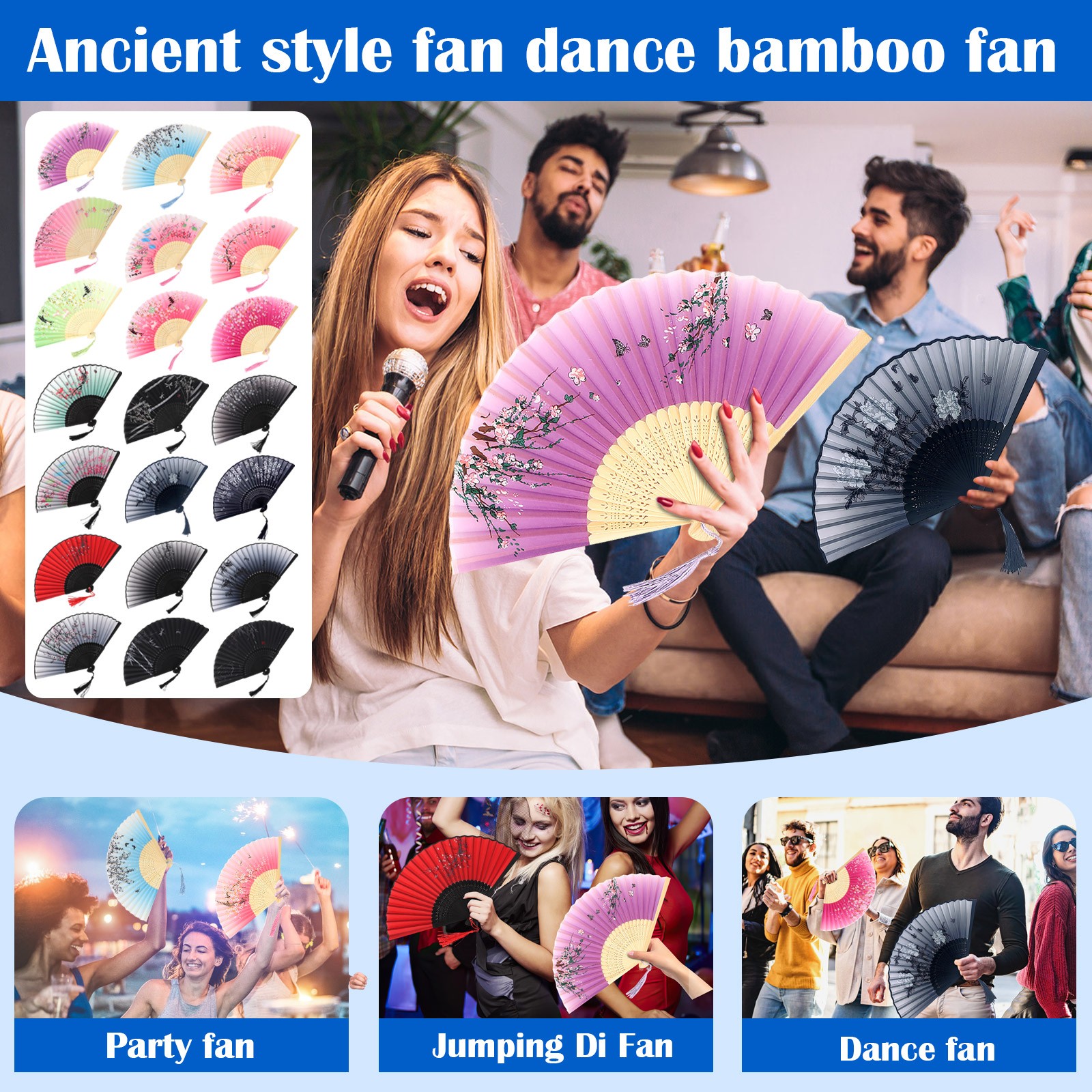 Unique Art Craft - Vintage Style Chinese Flower Folding Fan