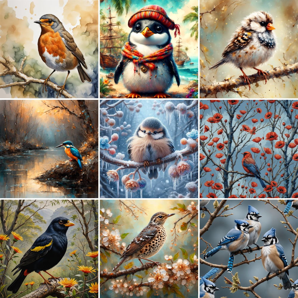 Art Craft Gift Ideas - Bird Penguin Kingfisher Paint Number Paintings