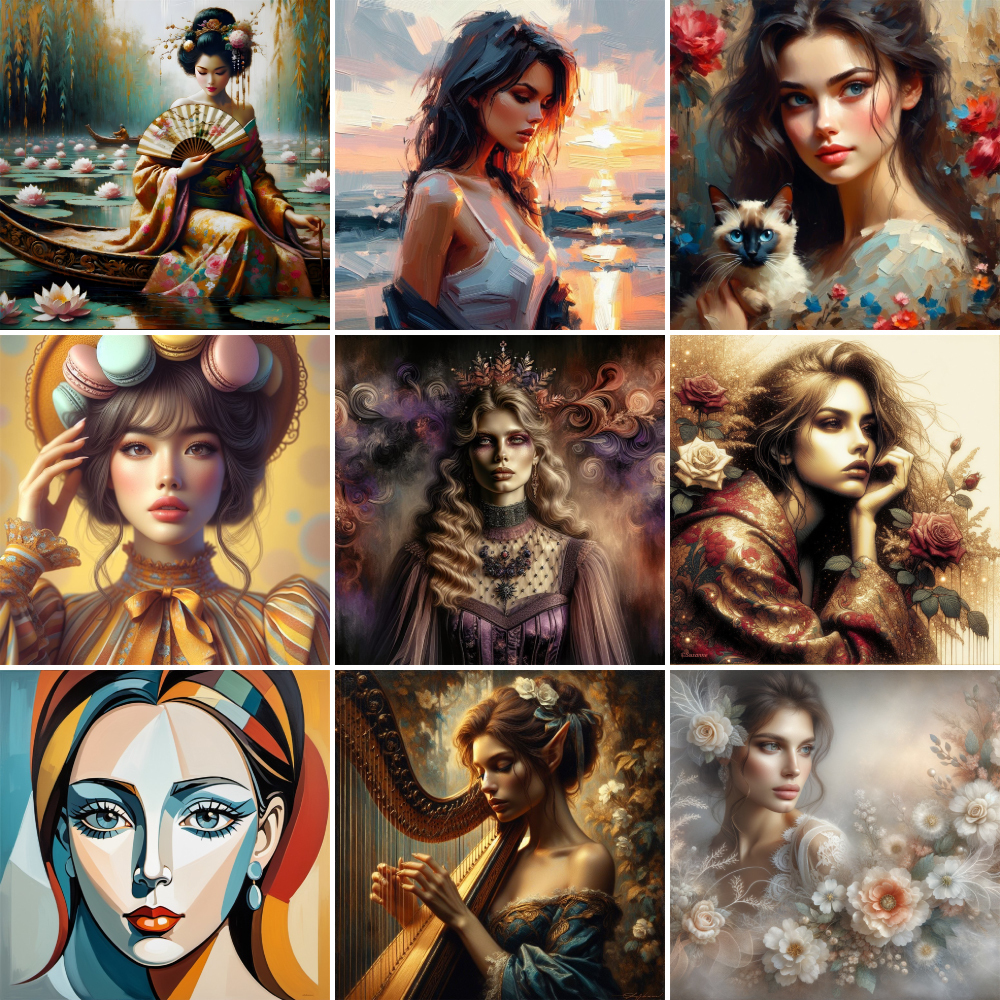 Art Craft Gift Ideas - Portrait Girl Flowers Paint By Numbers