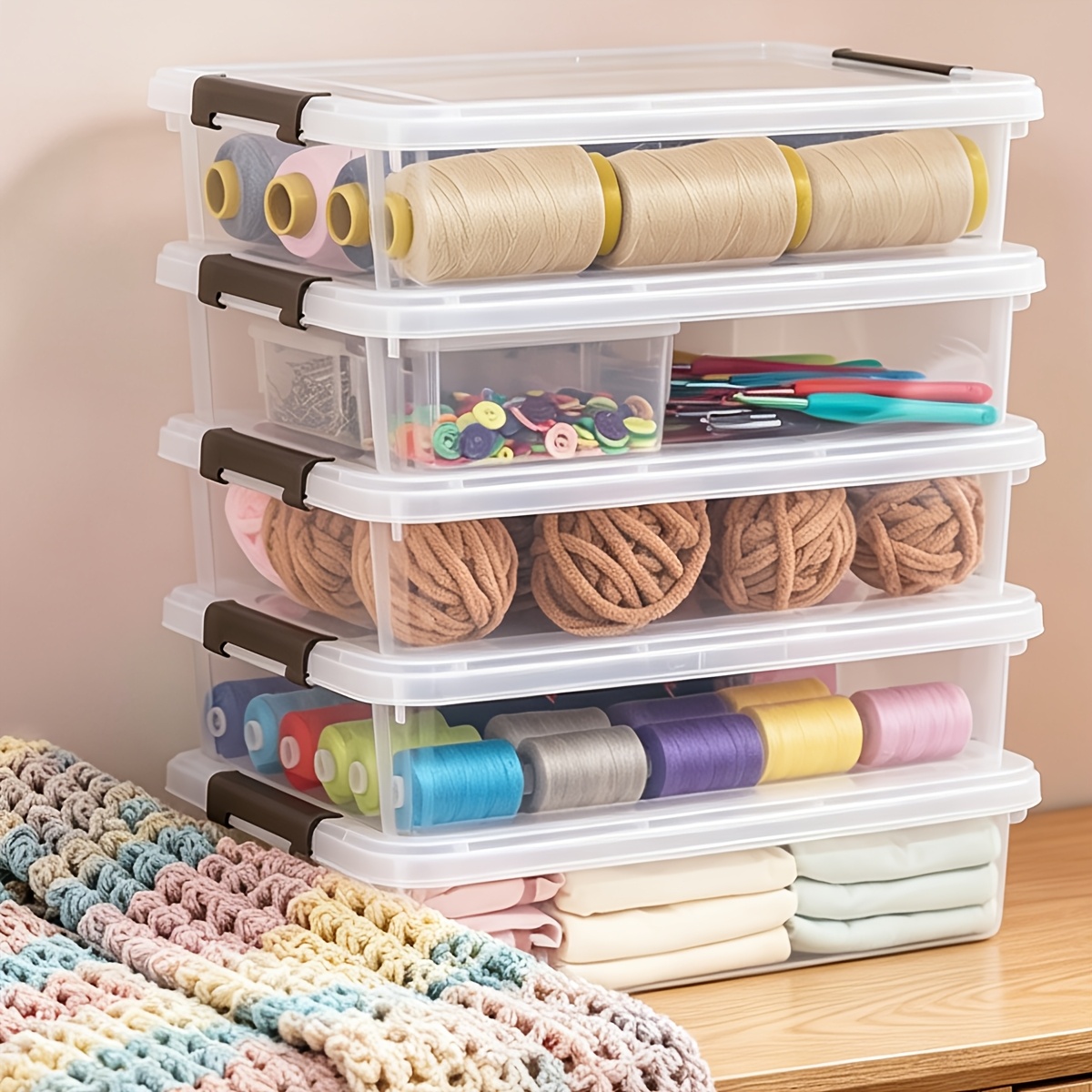 Eco Art Craft - 5pcs Clear Plastic Storage Boxes, Sturdy