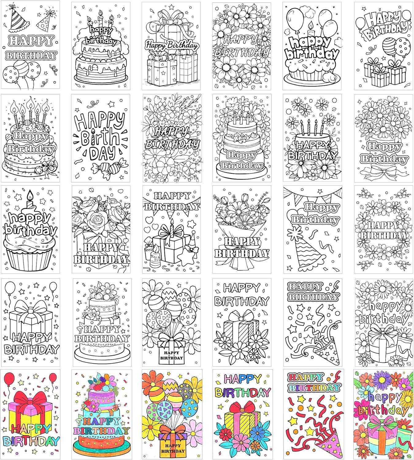 Unique Art Craft - 24 Unique Birthday Coloring Cards Set