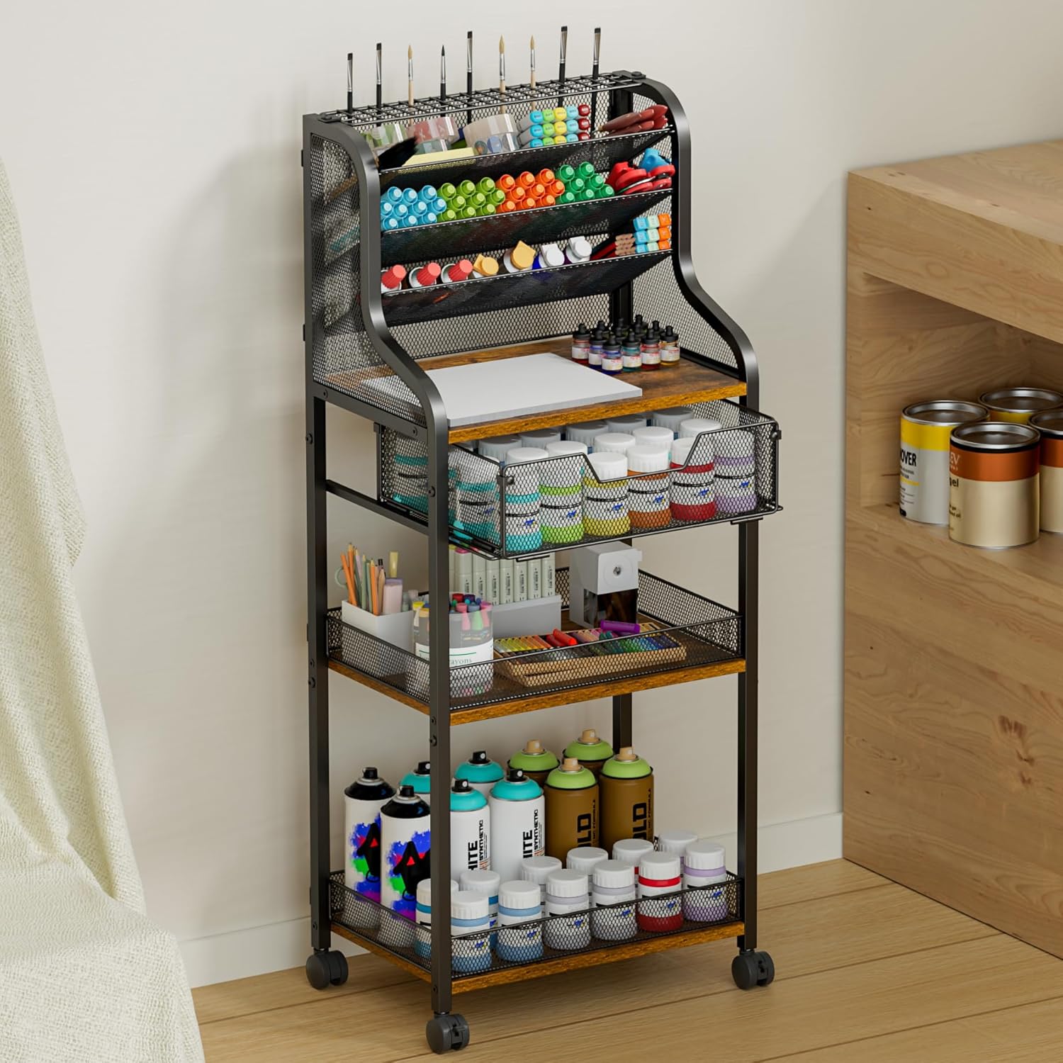 Art And Craft Studio - 7-Tier Rolling Utility Cart with Drawer,