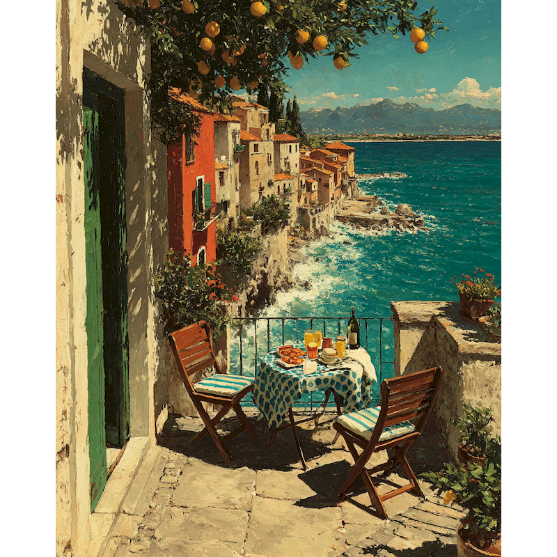 Art And Craft Numbers - CHENISTORY Balcony Coastal Village Paint by