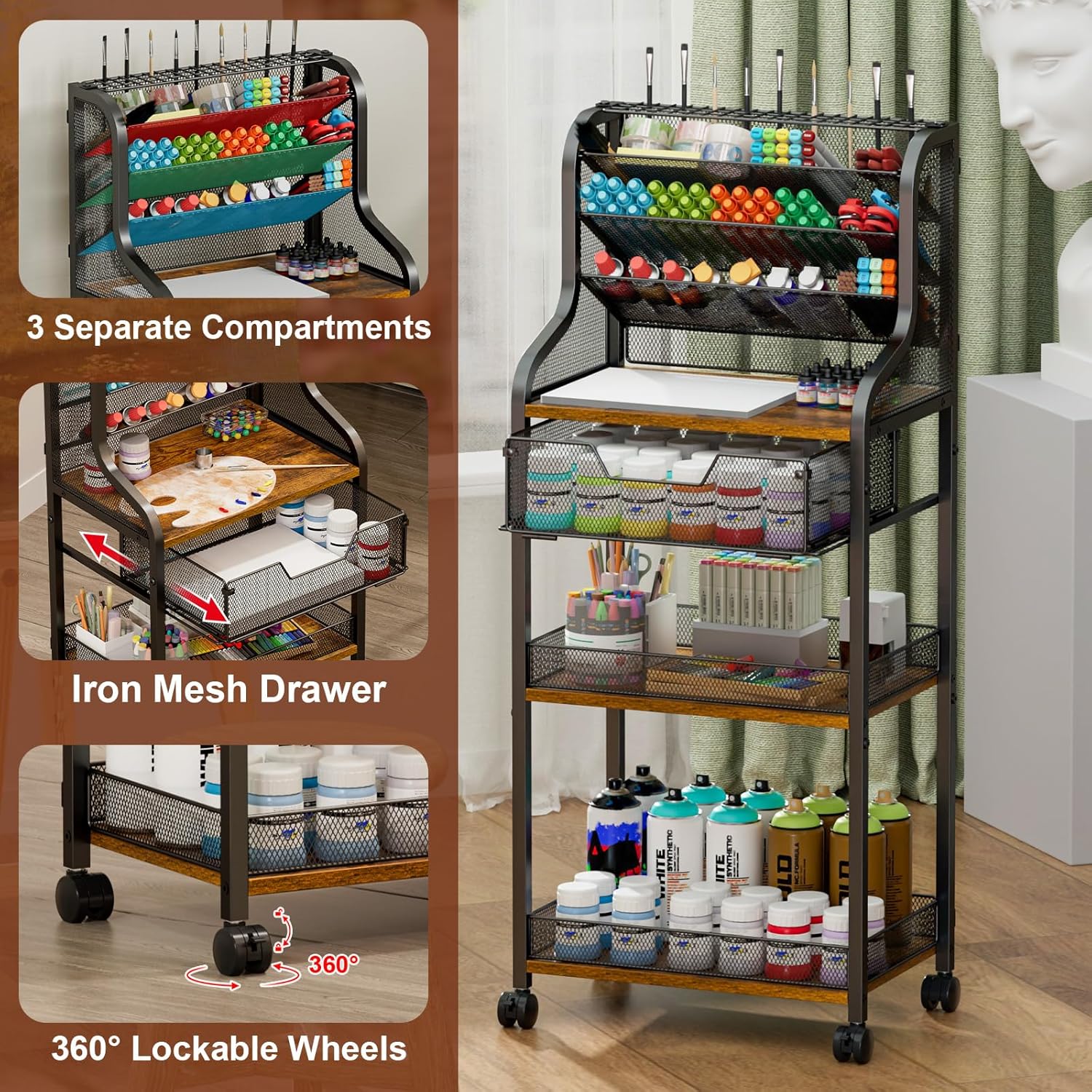 7-Tier Rolling Utility Cart wi - Art And Craft Studio reseña y precio