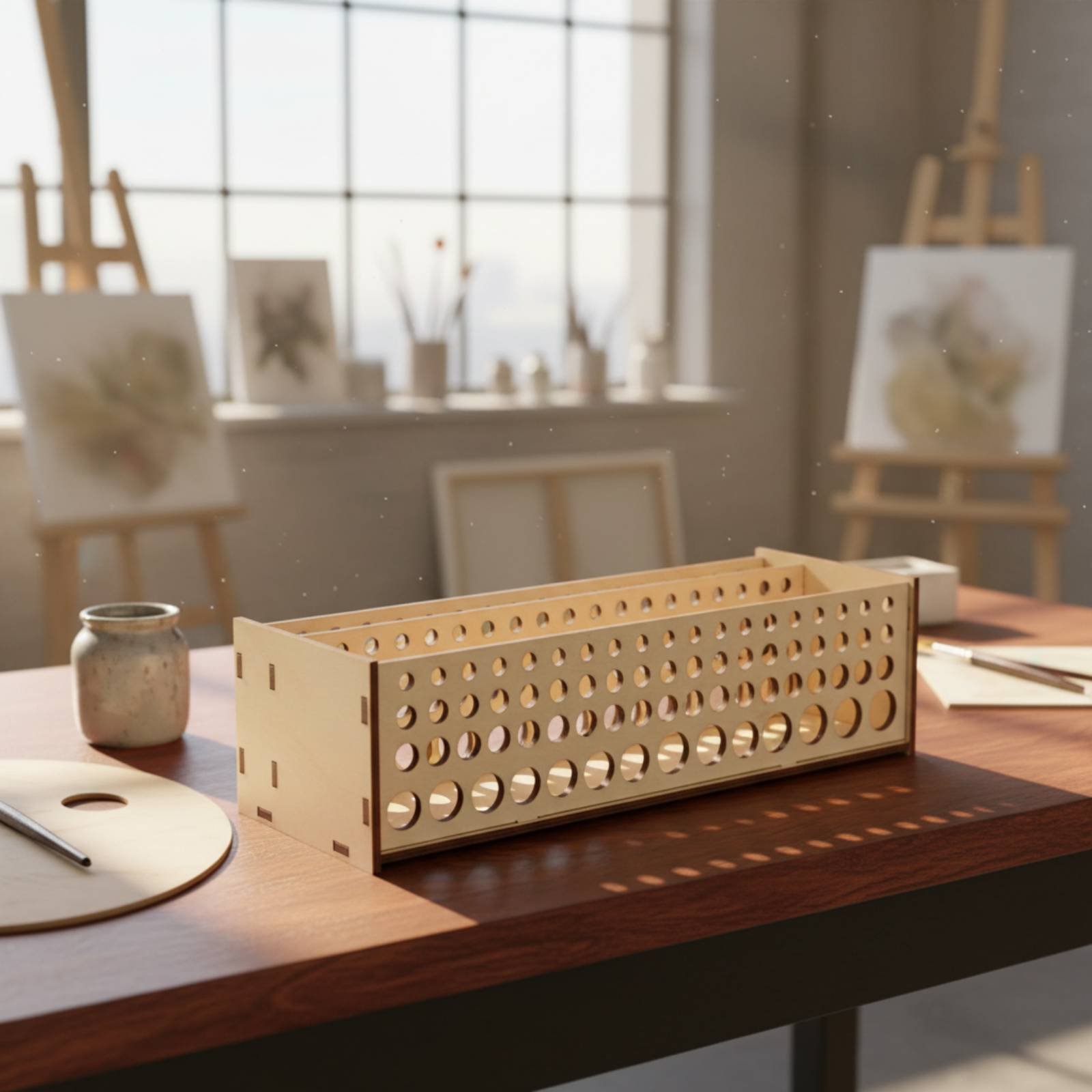 Paint Brush Rack 67 Holes Wood - Art And Craft Studio reseña y precio