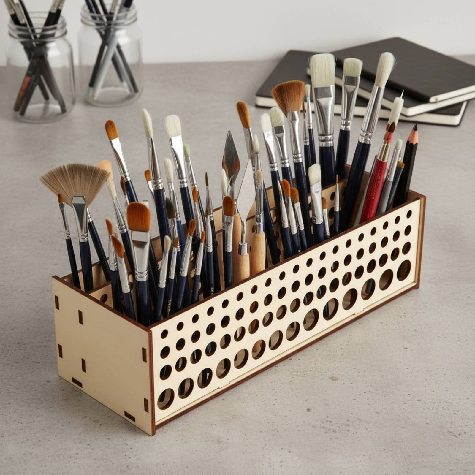 Paint Brush Rack 67 Holes Wood - Art And Craft Studio reseña y precio
