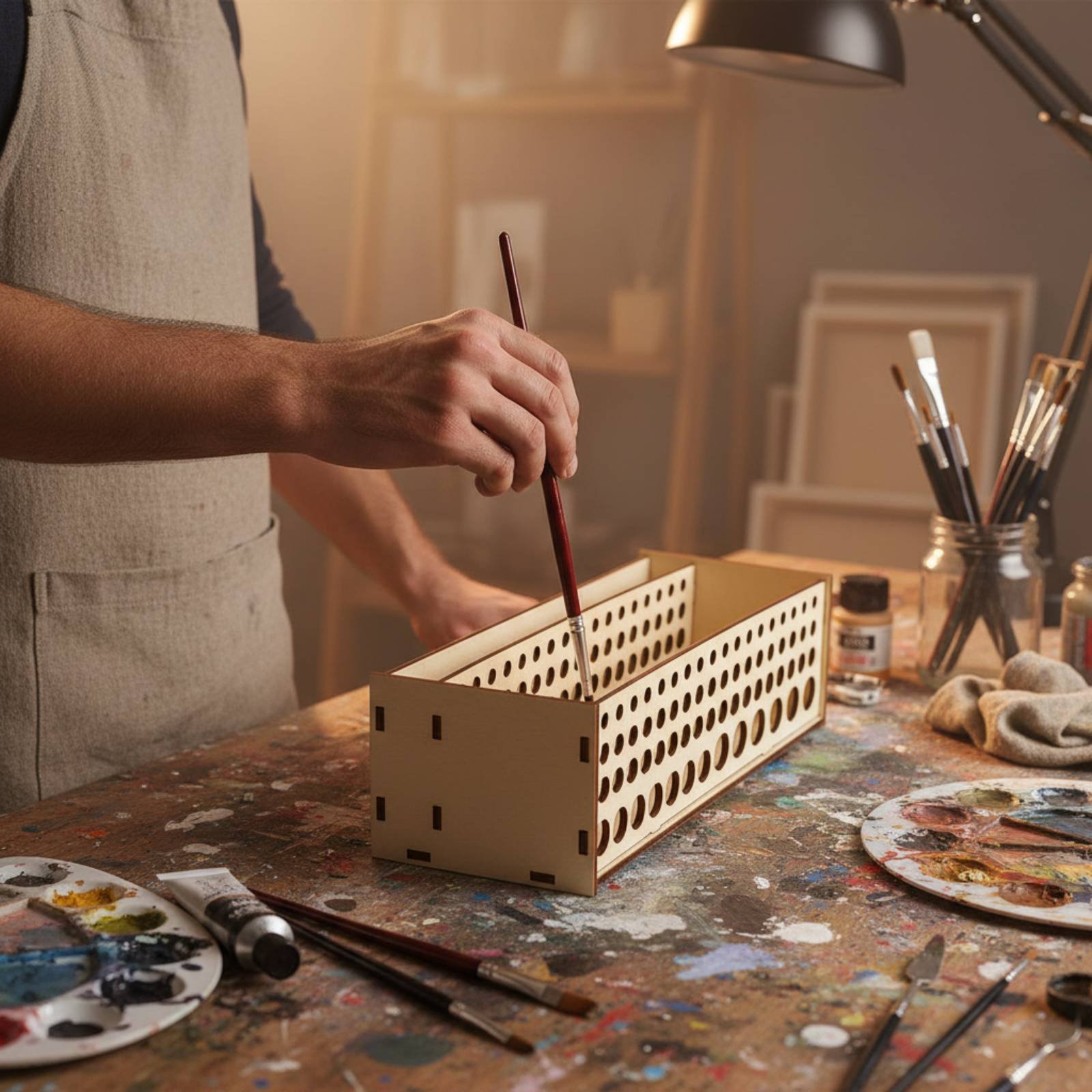 Paint Brush Rack 67 Holes Wood - Art And Craft Studio reseña y precio