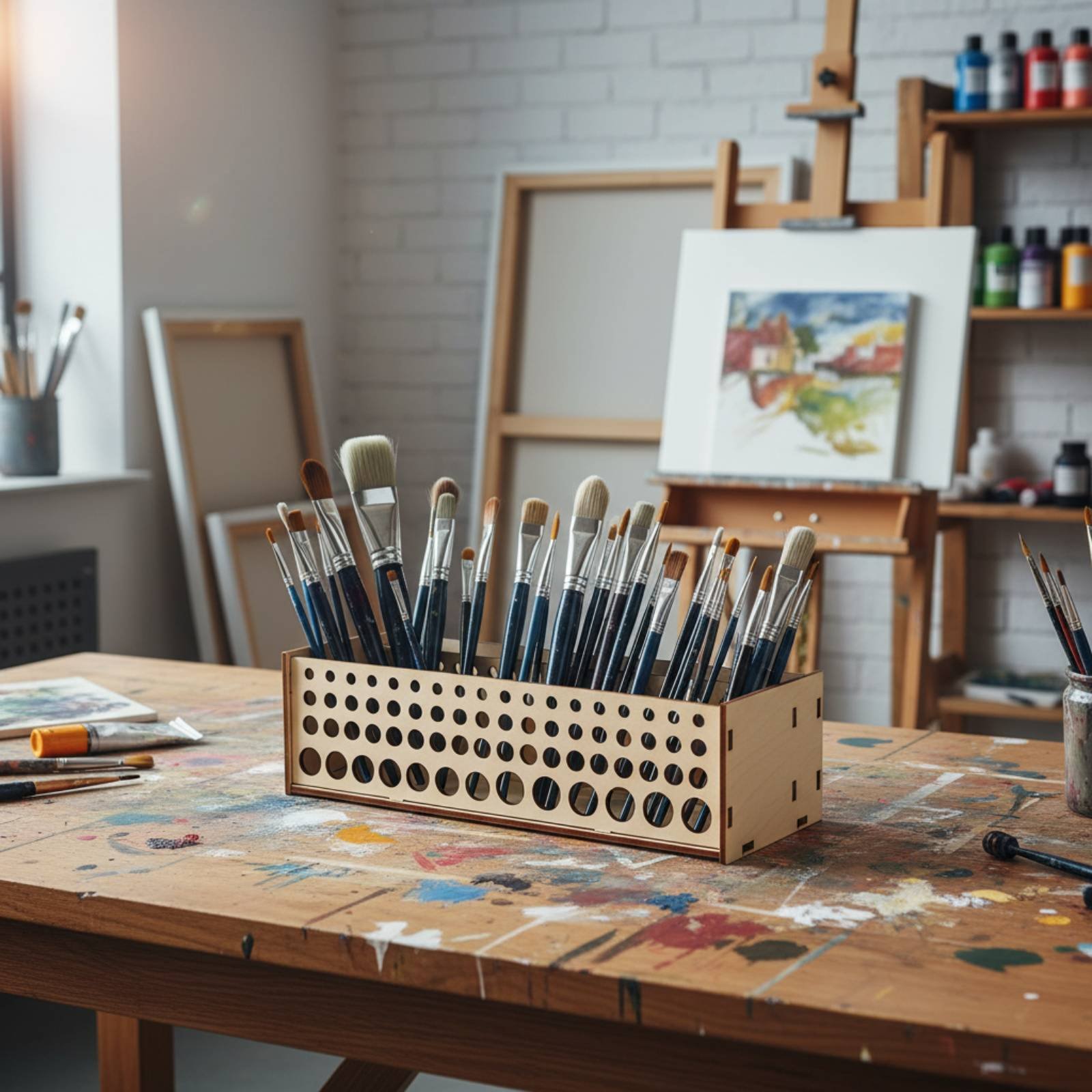 Paint Brush Rack 67 Holes Wood - Art And Craft Studio reseña y precio