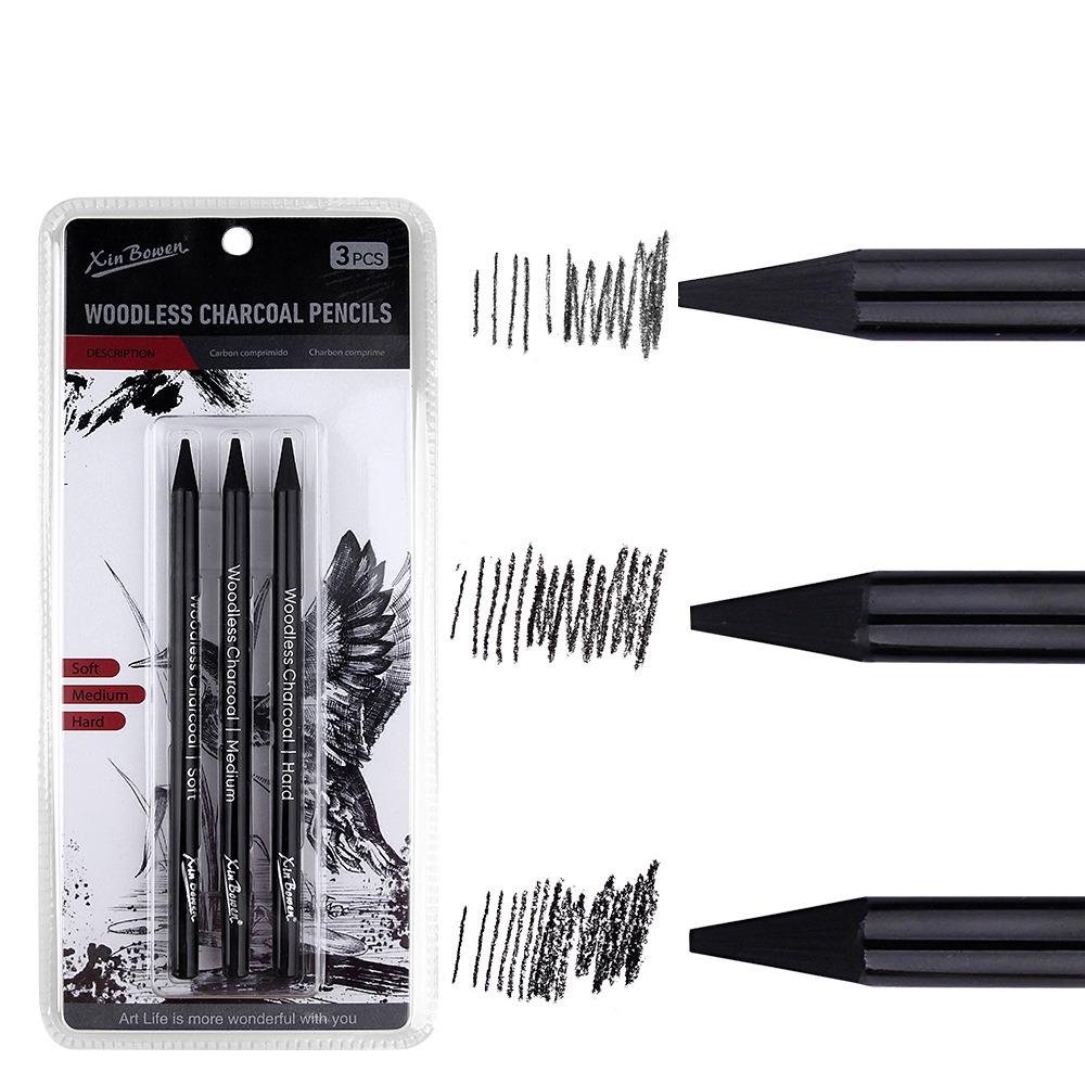 3Pcs Soft/Medium/Hard Charcoal - Sketching Charcoal Set reseña y precio